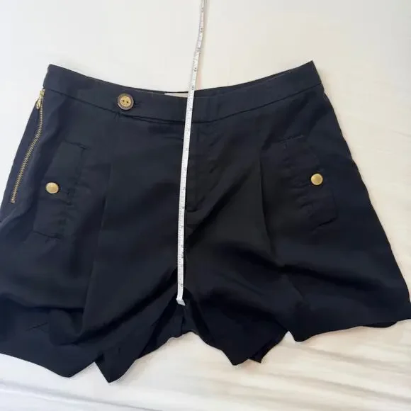 Anthropologie Coquille Black High-Rise Tailored Shorts Gold Button Women’s 2 - Picture 7 of 12